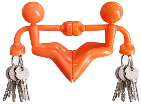 Morn Light 2 Pack Strong Magnetic Key Holder, Fun Man-Shaped Key Hooks with Neodymium Magnet for Fridge, Freezer & Metal Surfaces, Novelty Home Organiser Gift Ideas(2,Orange)