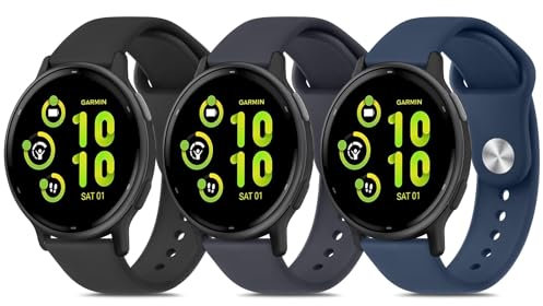 Oumida Lot de 3 Bracelets de Rechange pour Garmin Vivoactive 5 / Venu 2 Plus / Venu Sq 2 / Vivomove Sport / Trend - Étanche - 20 mm