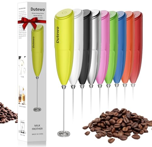 Hand Mixer Milk Frother for Coffee - Dutewo Frother Handheld Foam Maker for Lattes, Electric whisk Drink Mixer Mini Foamer for Cappuccino, Frappe, Matcha, Hot Chocolate, Yellow 394C