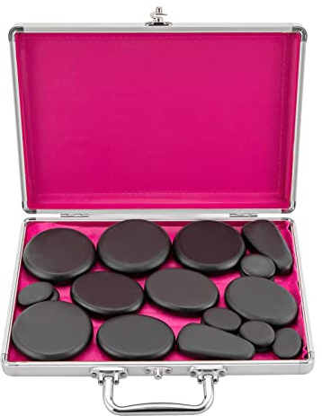 Hot Stone Massage Set, 18 Heiße Steine mit Heizbox, Massagesteine Set aus Vulkangestein, Hot Stone Wärmegerät für Spa, Entspannung, Massagetherapie