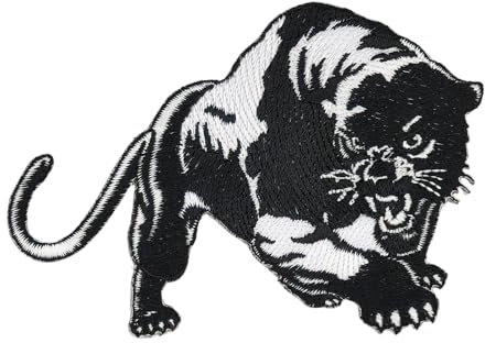 BP BRAUNERT PATCHES Schwarz Weiß Aufnäher zum aufbügeln oder aufnähen Bügelbild Aufbügler für Kleidung gestickter Bügelpatch Applikation Panther Patch Größe 9,6 x 6,8 cm