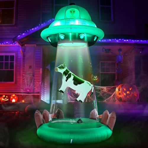 ZPISF Aufblasbare Halloween-UFO mit schwimmender Kuh, Outdoor-Dekorationen, aufblasbar, UFO, Halloween-Hof-Dekorationen für Vorrasen, Garten, Dekoration, 3 m