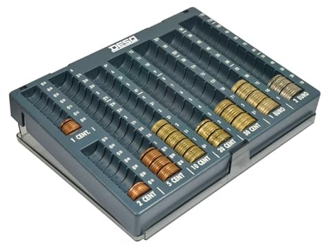 DESQ® Zählbrett mit Deckel, geeignet für Cent- und Euromünzen, 8 Schächten, 226,05 € Münzfassungsvermögen