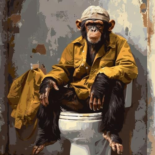 KANGBAWA Peinture par Numéro Kits Singe de toilette coloré (10) Peintures Acryliques pour Adultes Enfants Seniors Débutant Peinture à l'huile de Bricolage -16x20 Pouces (sans Cadre)