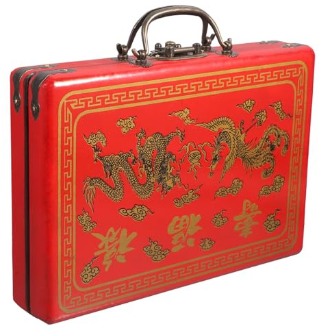 Abaodam Mahjong mit Aufbewahrung von Mahjong für Anderen Gegenständen und Retro Stil Aufbewahrungsbox Großer Kapazität Praktischem Griffdesign