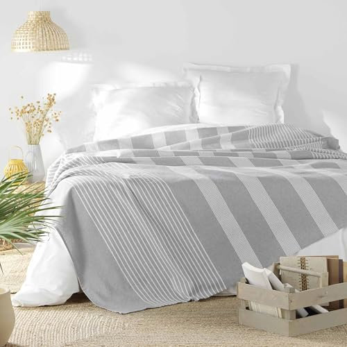 Douceur d'Intérieur, Couvre-Lit (220 x 240 cm) Adele Gris, Coton & Polyester Tissé