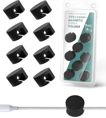 Maveek Cable Clips 8Pcs, Magnetic PRO Cable Holder with Strong Self Adhesive Metal Plate, Cable Management Wire Clips, Cable Organisers Cable Tidy Clips for Desktop, Office, Home, Car, Black
