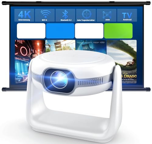 Beamer 4K unterstützt, 600 Ansi batteriebetriebener Projektor WiFi 6 Bluetooth 5.2, K1 Videoprojektor für Zuhause und Büro 1080P nativ Full HD, 4k Heimkino Projektor für Smartphone/TV Stick/PS5