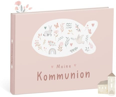 mintkind Erinnerungsalbum Meine Kommunion Rosa – Geschenk zur Kommunion für Mädchen – hochwertiges Erinnerungsbuch für Fotos und Wünsche – personalisierbares Album für besondere Erinnerungen