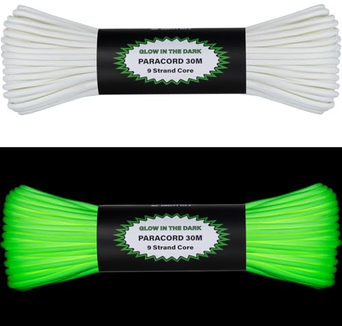 Brotree Paracord Fluoreszierende Leuchtend Im Dunkeln Schnur Seil 4mm 30M | 250kg (550lbs) Bruchlast, 9 Kern, 100% Nylon, Paracord 550, Basteln, Heimwerken, Zelt, Camping
