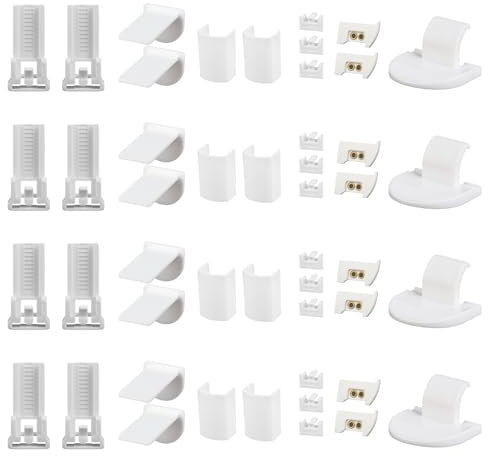 Qacpahucy 4er Kit - 24 Stück Plissee Ersatzteile Set - Klemmträger, Stopfen - Bohrenfrei, Einfache Installation - Hochwertiger Kunststoff - Für Fenster mit Vier Zugbändern