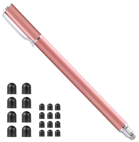 Lápiz Táctil para Tablet 2 en 1, Stylus Pen con 20 Puntas, Lápiz Puntero Capacitivo Universal, Lapiz Tablet para iPad Android Smartphones Lapiz para Movil Compatible con Pantalla Táctil Rosa