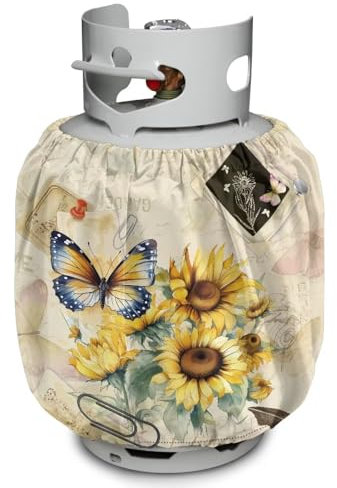 Cugasmaru Camper Propane Tank Cover Butterfly Sunflower 20 lb Propane Tank Cover Protective Covers for Grill, Travel Trailer RV, and Outdoor Use Windproof Weatherproof Gas Covers