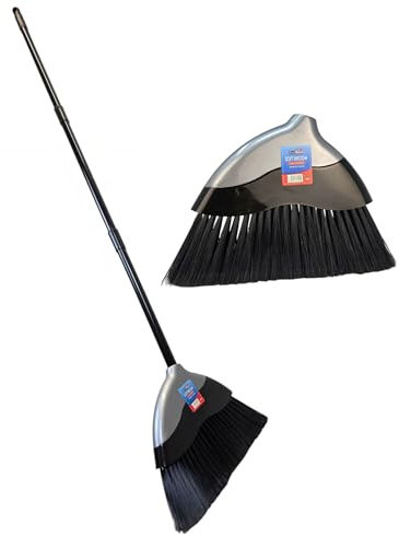 Soft Angle Broom with 1.2m Stick | 3 Section Long Handle | Adjustable Sweeping Brush for Indoor Kitchen Lobby Office Pet Hair | Soft Bristle Corn Broom Floor Brush (Black Handle) - By Best House
