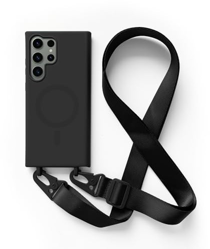 2NSPDRGNI Magnétique Coque avec Collier Compatible avec Samsung Galaxy S21 Ultra,Tour de Cou Lanière en Corde Pendentif Housse,Noir