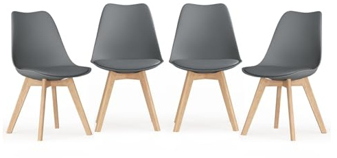 URBNLIVING Dining Chairs - Scandinavian Style with Padded Faux Leather Seat & Beech Wood Legs - Retro Modern Kitchen & Dining Room Seating - Sets of 2, 4 or 6