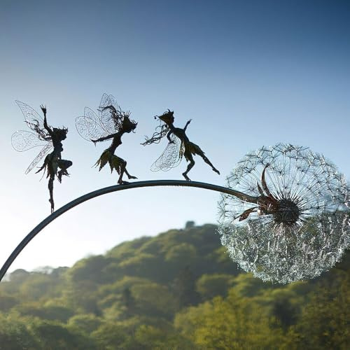 jiejack Feen Und Löwenzahn Tanzt Zusammen Gartenstecker, magische Fee, Draht-Statue, Gartendekoration, Gartendeko Metall, Figur Feen Mythische Feengarten Elfen Figuren Garten (B)