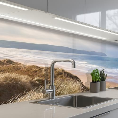 KitchenYeah© Küchenrückwand Selbstklebend Küchenspritzschutz Rückwand | 60x200 cm - Wandschutz Ohne Bohren Spritzschutz Wand Wandverkleidung Düne - Strand - Wasser