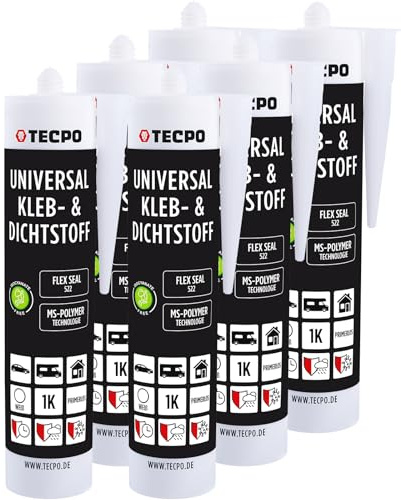 TECPO Universal Kleb- und Dichtstoff MS-Polymer 6x 480g weiß Flex Seal 522 elastisch, silikonfrei, lösemittelfrei, Auto Wohnmobil Bau Industrie Innen und Außen
