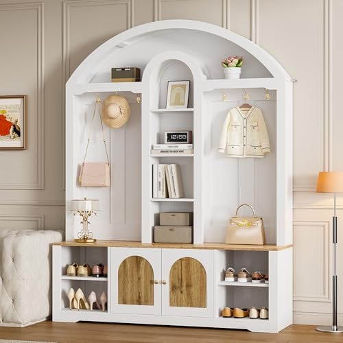 Lcoho Multifunktionaler Kleiderschrank/Eingangsbereichsschrank mit Schuhregal, Ablagen und Haken .Garderobenschrank– eine Garderobe aus robustem MDF mit modernem Design und praktischem Stauraum.