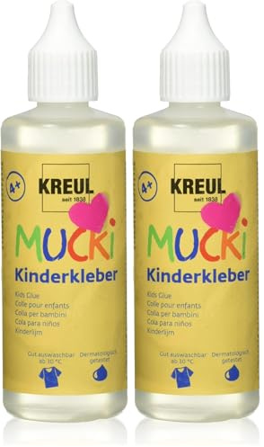 KREUL 24382 - Mucki Kinderkleber, 80 ml Flasche, wasserlöslich, lösemittelfrei, PVC-frei, geruchlos, universell einsetzbar, parabenfrei, glutenfrei, laktosefrei, vegan, auswaschbar, glasklar