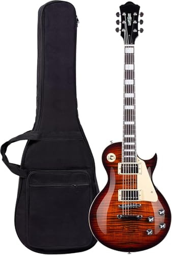 Solid Body E-Gitarre LP Style, Mahagoni Korpus mit Ahornhals & Palisander Griffbrett, Edelstahlbünde, Humbucker Tonabnehmer, 3-Wege-Schalter, E-Gitarre mit Gigbag (Vintage Sunburst)