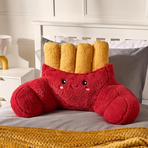 OHS French Fries Cuddle Cushion for Adults, Comfy Reading Pillows Super Soft Teddy Fleece Kids Cushions with Arms Support Pillow Snuggle Hug Pillow Relaxing At Home, Red - 80 x 43 x 40cm