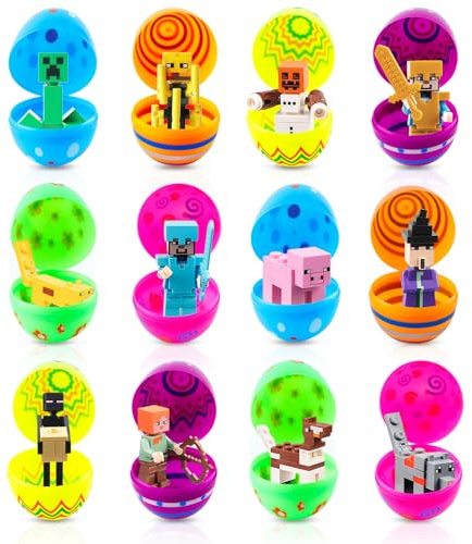 Biuebinc 12 Stück Gefüllte Plastik Ostereier mit Figuren Spielzeug, Mitgebsel Geschenke Kinder Kleinigkeit