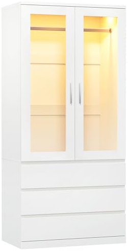 Dripex Zweitüriger Kleiderschrank, 80x48x180cm, 3 Schubladen Wardrobe Closet Weiß