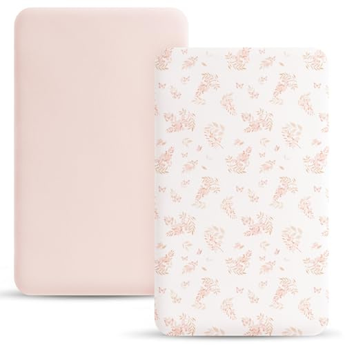 Bearmoss Baby Stubenwagen Spannbettlaken 50 x 90cm 2er Set Atmungsaktiv Elastizität Mikrofaser Bettlaken Kinderwagen Matratzenschoner Spannbettlaken für Kinderwagen (Rosa, 50x90cm)