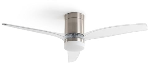 LEDKIA LIGHTING Ventilatore da Soffitto con Luce Silenzioso DC Pale in Legno Leros Trasparente Telecomando Grande (più di 20 m²) 132 cm Nichel