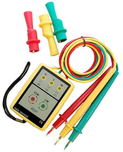 HQRP 3 Phase Sequence Rotation Tester Digital LED Indicator Checker, Phase Rotation Meter - AC 60V to 600V Phase Rotation Tester with Alligator Clips