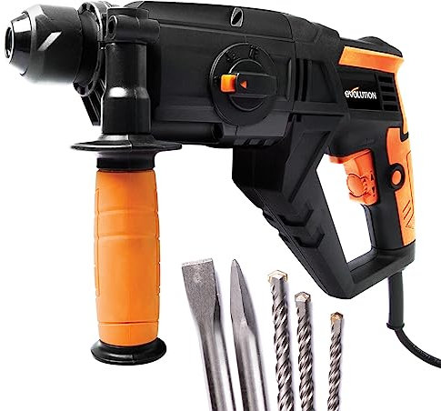 Evolution Power Tools SDS4-800 Hammer Drill 4 Functions - Drill, Chisel, Rotation, Hammer, 5 x Attachments Included (110 V)