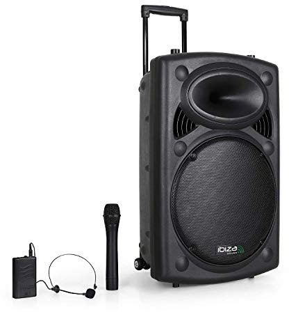 Ibiza Sono Portable Port15VHF-BT Enceinte PA avec subwoofer de 38 cm (15) -Ports USB et SD compatibles MP3 - Interface Bluetooth - entrée AUX