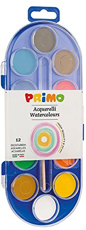 Morocolor PRIMO, 12 pastilles aquarelles, aquarelles aux couleurs vives et intenses, idéal pour tous types de papier, pinceau inclus, lavable