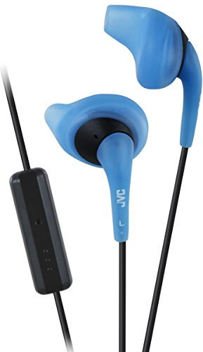 JVC Gumy Sport Auricolari in Ear Antisudore e Antischizzo (IPX2), con Auricolare Nozzle Fit, Cavo 1.0 M, Auricolari S/M, con Microfono e Telecomando a Pulsante Singolo, Compatibile con Iphone/Blackberry/Android, Azzurro