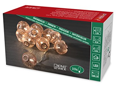 'Konstsmide 3145 – 603 guirnalda led kupferfarbene metal bolas/para interior (IP20)/VDE/Funciona Con Pilas: 3 x AA 1,5 V (No Incluidas.) /10 diodos de luz blanca cálida, cable transparente)