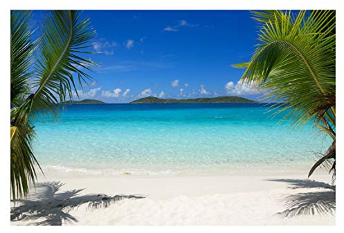 Bilderwelten Strand Fototapete 3D inkl. Kleister 336x225cm - Vliestapete Made in Germany - Fototapete Meer Schlafzimmer - Karibik Strand Tapete maritim - Tapete Meerblick Wohnzimmer Bad T_2105