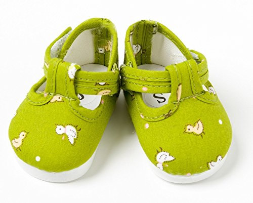 FRILLY LILY Green Dolls shoes withTiny Chick and Balloon design large size 8.2x 4.2 cm TO FIT DOLLS SUCH AS 46 CM BABY ANNABELL