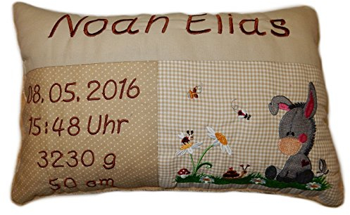 Momelie Beiges Schmusekissen * Kuschelkissen * Esel * mit Namen Bestickt * ca. 25 * 40 cm groß * SK-be_0010