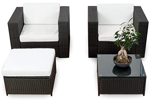 XINRO erweiterbares 10tlg. Balkon Garten Lounge Set Polyrattan - schwarz - Sitzgruppe Garnitur Gartenmöbel Lounge Möbel Set - inkl. Lounge Sessel + Hocker + Tisch + Kissen
