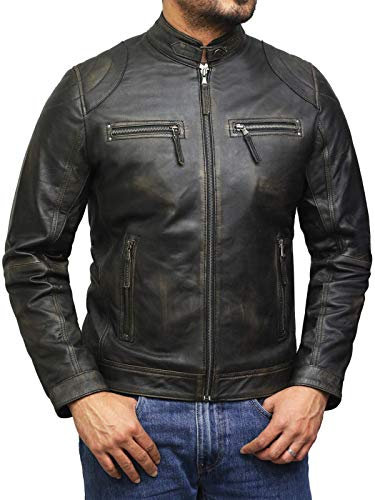 BRANDSLOCK Herren Lammfell Echt Leder Biker Jacke