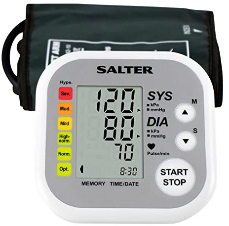 Salter BPA-9201-GB Automatic Arm Blood Pressure Monitor, 22-42 cm Cuff, Easy to Read Display, Heartbeat/Hypertension Indicator, 2 x 60 Memories, Average Results, Based on WHO Guidelines, Use at Home