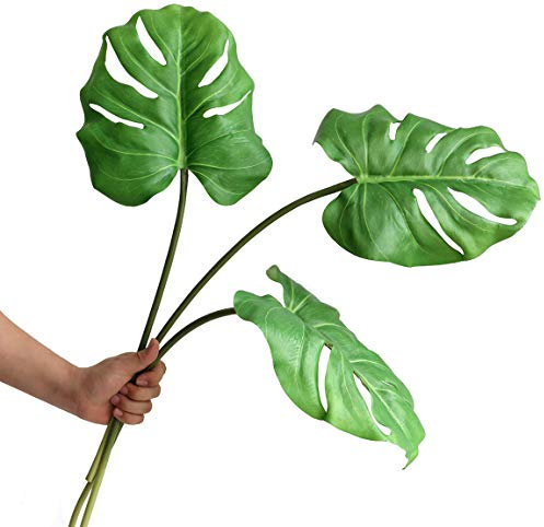 Ahvoler Hojas Artificiales de Monstera con Palmera Tropical, Hojas Grandes con Tallo Largo para decoración del hogar y Boda, 30 Pulgadas, 3 Piezas
