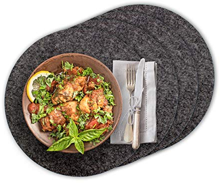 Casoro 4er Platzset aus waschbarem Filz, runde Platzmatten je Ø35cm groß, in anthrazit, edles Tischset perfekt zu jeder Einrichtung