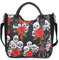 Damen-Handtasche mit Nieten, aus Leinen, Punk-Handtasche mit Schultergurt, Crossbody-Tasche, großes Fassungsvermögen, Schwarz, Rosen-Schädel,