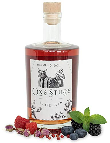 Ox & Studs® Sloe Gin - [1 x 0,5 L] - Premium Sloe Gin aus dem Schwarzwald - Traditionell mit handverlesenen Schlehen - Beerig, mild eine einzigartige Geschmacksexplosion