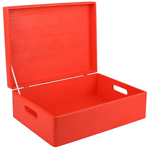 Creative Deco XL Rot Große Holzkiste mit Deckel Weihnachten | 40x30x14 cm (+/-1cm) | Erinnerungsbox Baby Groß Kasten Holzbox mit Deckel und Griffen | Für Dokumente, Wertsachen, Spielzeuge, Werkzeuge