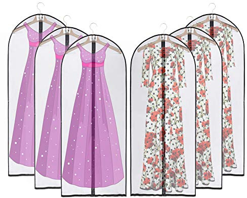 JSF Kleidersäcke mit Reißverschluss,6Stück AtmungsaktiveKleiderhülle137cm Kleiderschutz MottensicherDurchscheinend Anzugsack Lange Kleider, Abendkleid
