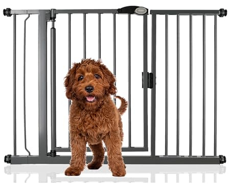 Bettacare Auto Close Pet Gate, 118.2cm - 125.2cm, Slate Grey, Pressure Fit Stair Gate for Dog & Puppy, Safety Barrier for Doors Hallways and Spaces, Easy Installation